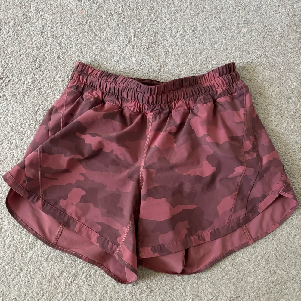 Lululemon Track That Shorts Pink Camo Brier Rose 5”